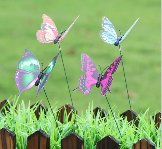 Färgglada vingar Stora Butterfly Stakes Garden Ornaments Party Supplies Dekorationer för Utomhus Garden Fake Insects Gratis frakt