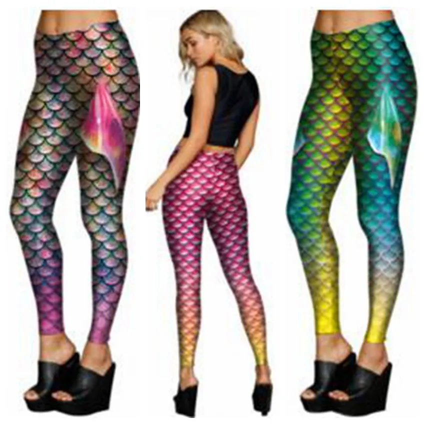 Tayt Mermaid Balık Terazi Jeggings Kadınlar Mermaid Ince Tayt Kuyruk Yüzgeçleri Parlak Spor Kalem Pantolon Baskılı Streç Pantolon Roupas B3535