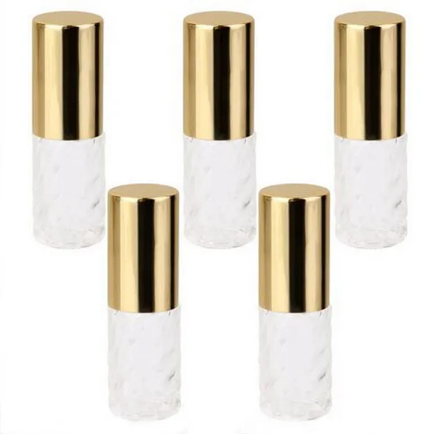 Clear 5ml Swirled Glass Roll On Empty Glass Bottles Essential Oils - Refillable Glass Roller Ball Roll-On - Gold Aluminum Caps