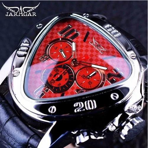 JARAGAR 2024 Sport Racing Series Red Fashion Dial äkta läderband Mens Manse handledsklockor Top Brand Luxury Automatisk klocka