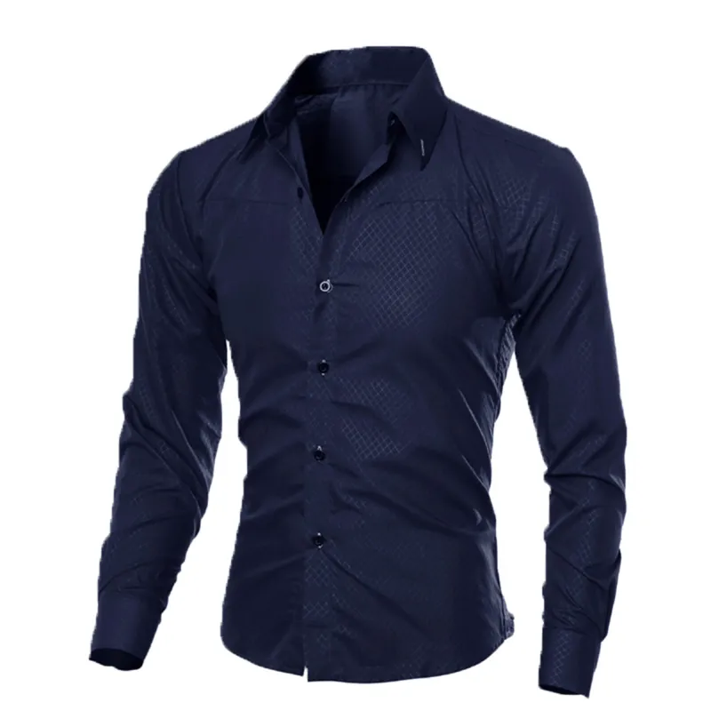 Luxe Heren Slim Fit Shirt Lange Mouw Overhemden Casual Formele Zakelijke Shirts Effen Merk Kleding camisa sociale masculina M-4XL