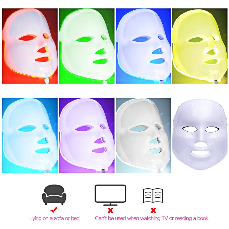 LED FACIAL MASK 7 FÄRGOR PDT Photon Face Hud Föryngring Wrinkle Removal Electric Anti-Aging Mask Therapy Spa Beauty Machine