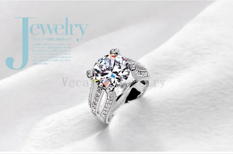 Vecalon 2016 Kobieta Solitaire Pierścień 6CT Topaz Symulowany Diament CZ 925 Sterling Silver Engagement Wedding Band Ring dla kobiet
