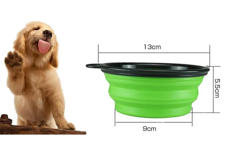 Nouveau bol de chien pliant en silicone plat de tasse extensible pour mangeoire pour animaux de compagnie alimentation en eau bol de voyage portable bol portable avec mousqueton IC801