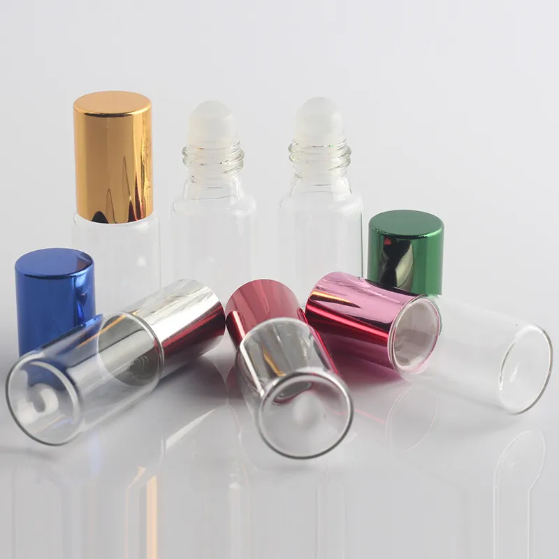 Tubo de botella enrollable de vidrio de 5ML/5 gramos con tapa de aluminio Bola de rodillo de vidrio de 5CC Muestra de botella transparente Perfume de fragancia es