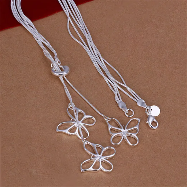 Nuovissima collana di piatti in argento sterling con tre farfalle Tai Chi Hang SN043, vendita diretta in fabbrica con ciondolo in argento 925 moda vendita calda