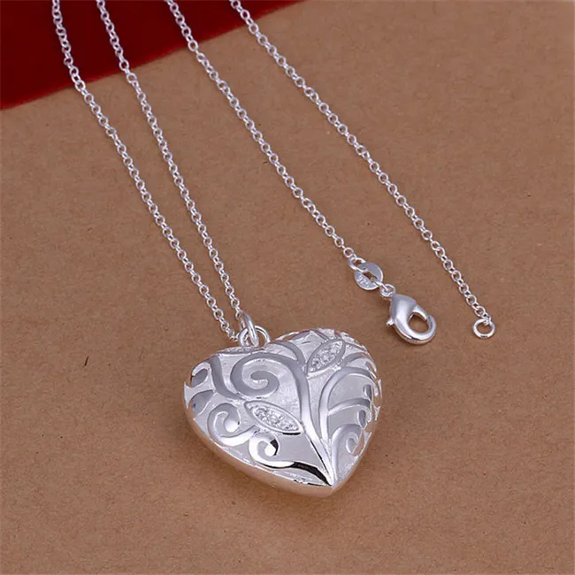 Brand new Three dimensional heart shape pendant necklace white gemstone sterling silver plated necklace STSN224 ,fashion 925 silver necklace