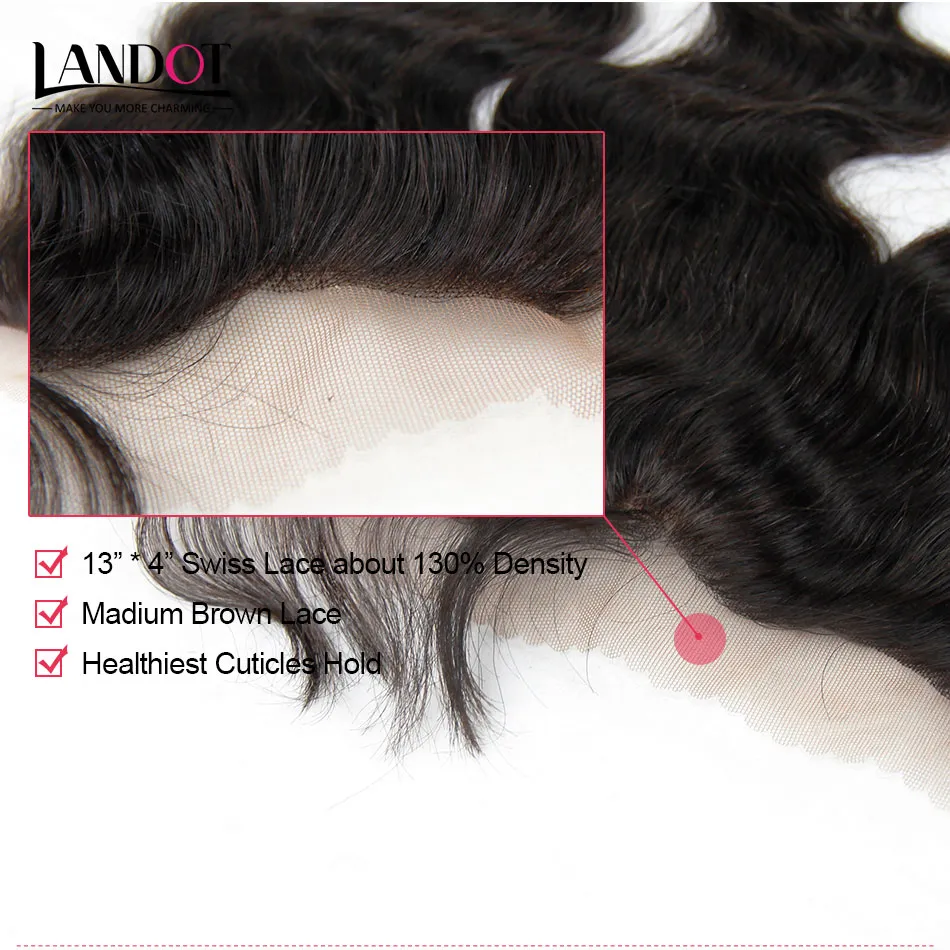 Brazilian Body Wave Lace Frontal Closure Malaysian Indian Peruvian Kambodjanska Virgin Human Hair Stänger Öron Till Ear 13x4 Naturlig Svart Färg