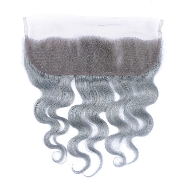 9A Peruvian Silver Gray Hair Hair 3Bundles with Lace Frontal 13x4 Wave Body Wave Pure Gray Virgin Peruvian Hair with Frontals 4P1272909