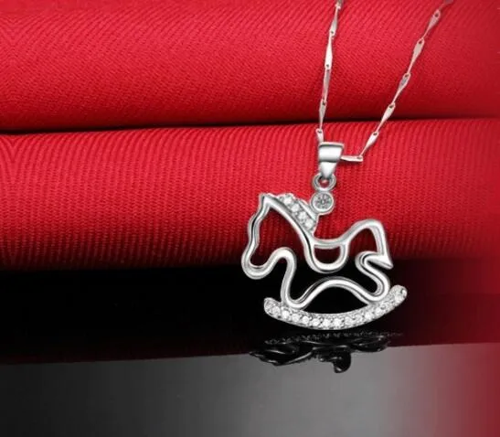 925 sterling silver without chain New fashion women Pendant necklaces crystal Zircon animal carousel pony Children Gifts