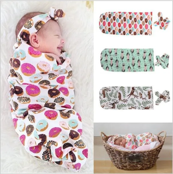 Newborn Baby Sleeping Bag Newborn Baby Swaddle + Headband Two Piece Baby Swaddle Wrap Sleeping Sack Infant Sleepwear Kids Clothing 10 Styles