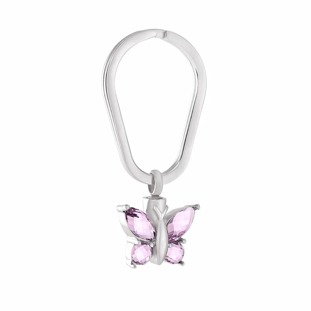 IJK2058 New!!! 2 Kind of Beautiful Butterfly Cremation Keychain Ashes Holder Pendant, Stainless Steel Keyring Keepsake Memorial Urn Jewelry