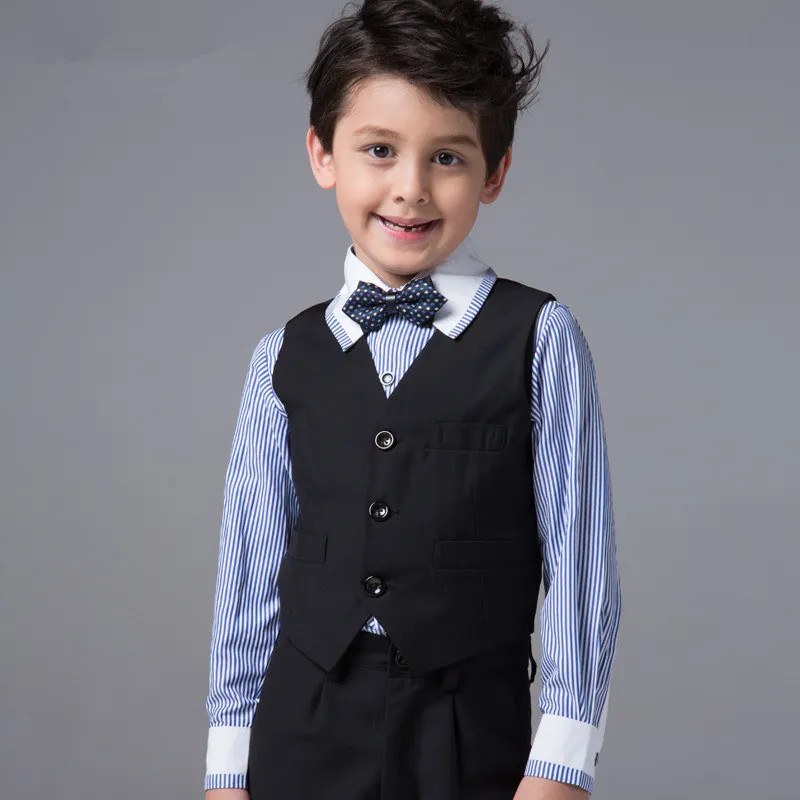 2016 Le Garçon Costume Costume D'Angleterre Gris Gilet Bébé Garçons Charbon De Charbon Garçons De Mariage Enfants Spectacle Garçons Chemise Garçons Blazer Costume