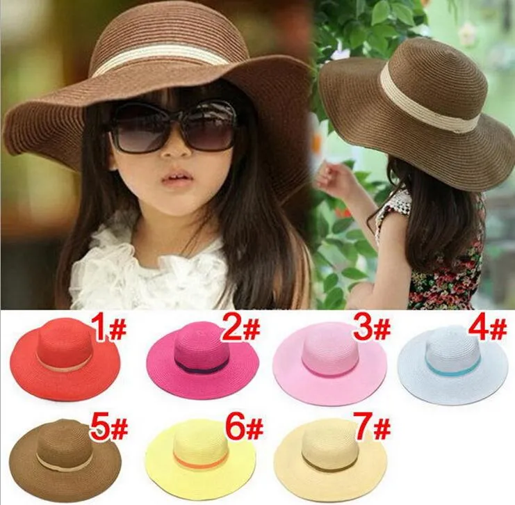 Children girl hats beach hat baby girls sun hat caps7 colors