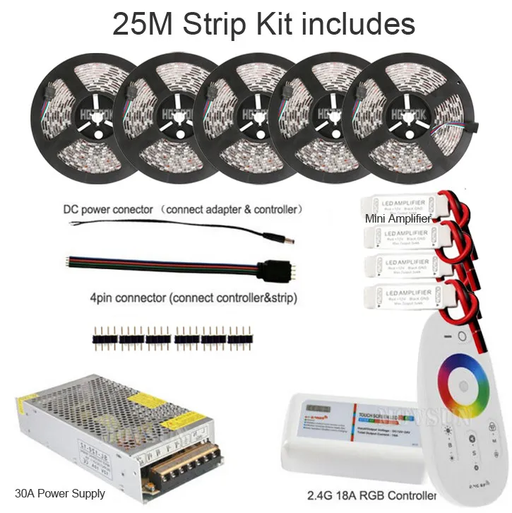 5050 RGB LED -flexibel strip Light Lamp 60LEDSM 30M 20M 15M 10M 5M DC 12V VATTERPRESIGHT IP65 IP20 RANTS 24G Fjärrkontroll POWE9251513