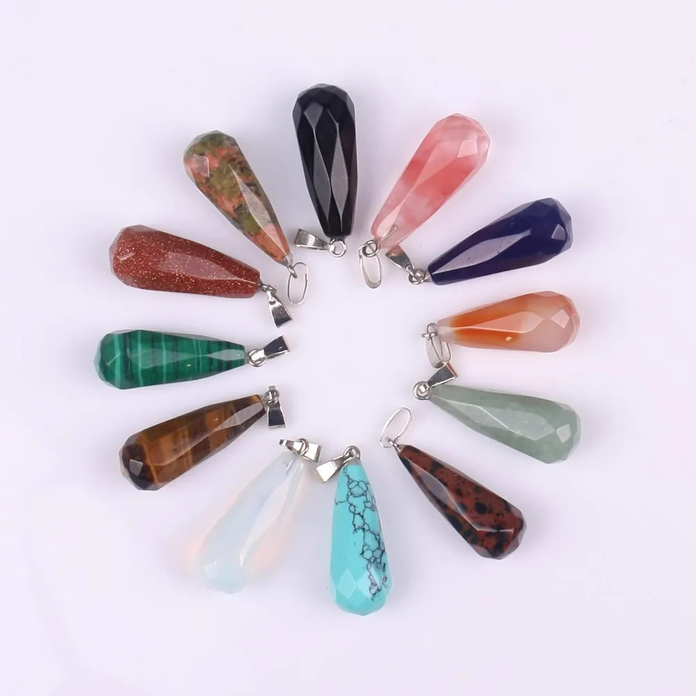 Quartz Necklaces Multi Color Water Drop Shape Healing Chakra Faceted Gem Bead Stone Crystal Necklace Women Girl lover Valentine's Day gifts