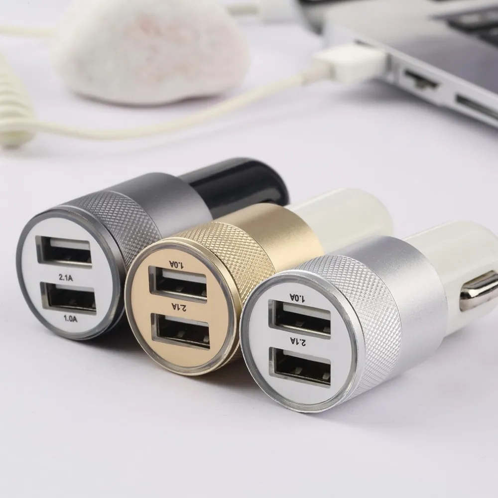 HD-DUC39 12V 2.1A&1A Metal Aluminum 2 USB Ports Universal Dual USB Car Charger For iPhone 5 6 6 plus For ipad 2 3 4 5 Samsung Galaxy S4 S5