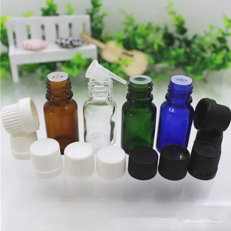 Frascos de botellas de vidrio azul verde claro marrón pequeño de 10 ml con tapa de plástico de botella de aceite esencial de vidrio ámbar F20172030
