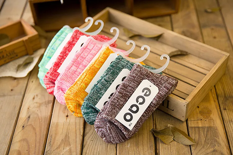 Vintage ECAO Socks Thick Jacquard Hosiery Candy Colors Women Socks Casual Girls Cotton Socks 