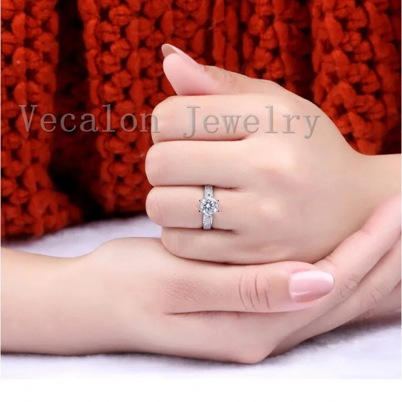 Vecalon Luxury ring wedding Band ring for women 1.5ct Cz diamond ring 925 Sterling Silver Female Engagement Finger ring