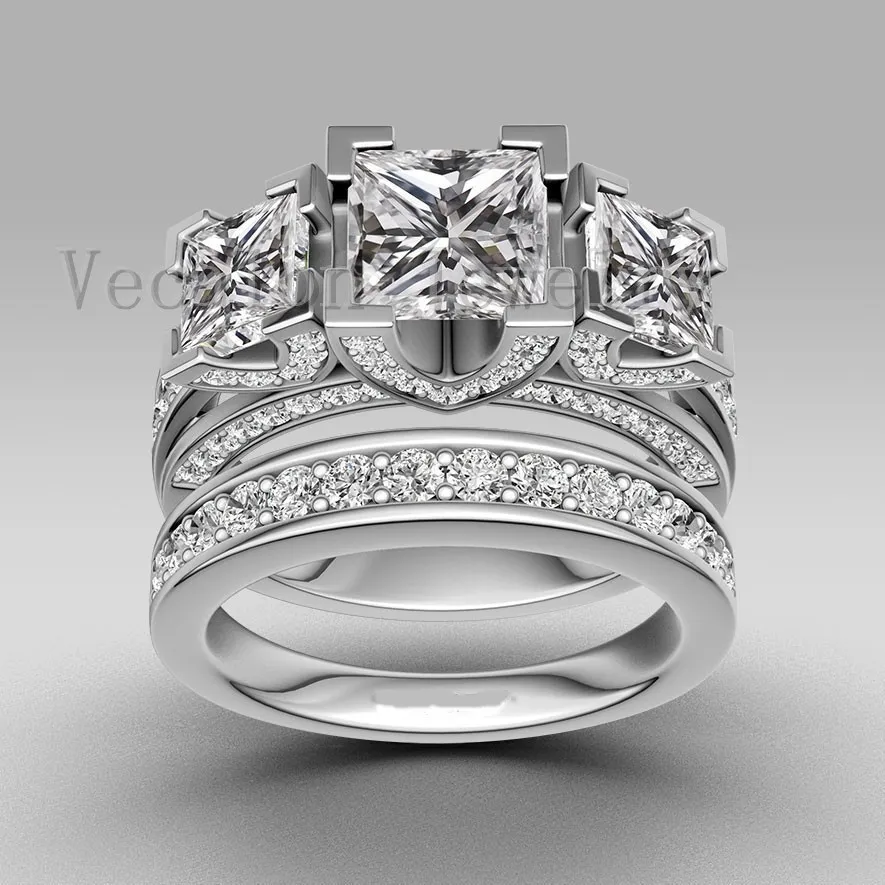 Vecalon handgemaakte mode ring bruiloft band ring voor vrouwen 6CT CZ Diamond ring 925 Sterling zilveren vrouwelijke verlovingsvinger ring