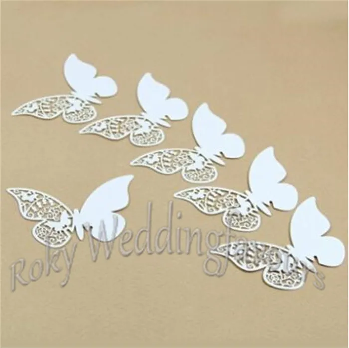 Gratis frakt 50st Laser Cut Pearl Paper Place Namn Kort Butterfly Bröllopsfest Leveranser Glas Dekoration Place Name Card