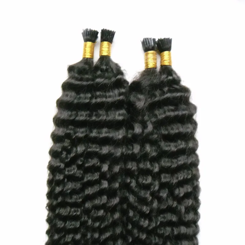 Paznokci I Wskazówka Włosy 100% Remy Human Hair Extensions Kinky Curly 200g # 1 Jet Black Human Fusion Hair 200s Afro Kinky Kręty Keratyna Kij