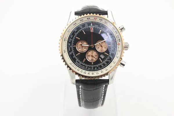 NOUVEAU STYLE Quartz Watch Chronograph Function Stophatch Cal cadran noir Gold Coute à canne à canon Skeleton 1884 Navitimer Watch