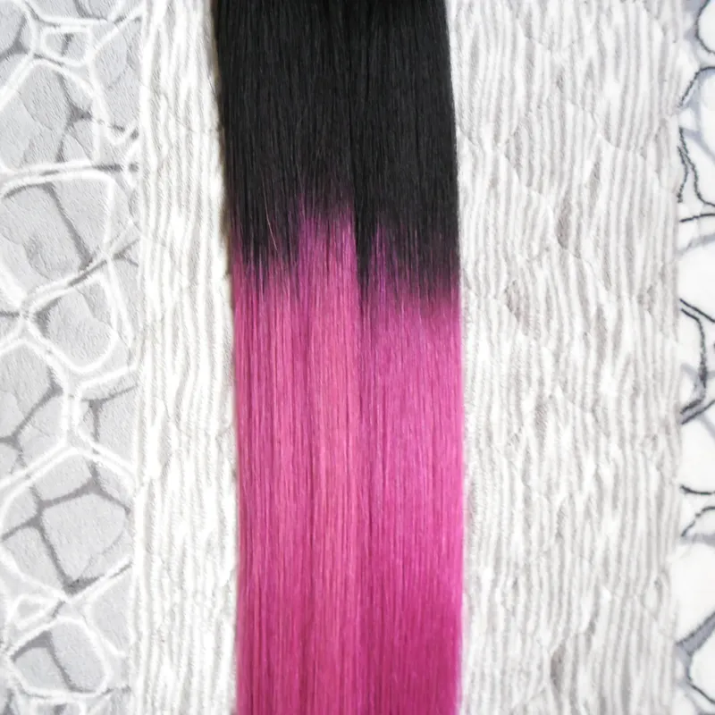 rey ombre human hair T1B/purple Tape Human Hair Extension Straight Brazilian PU Skin Weft Hair100G 