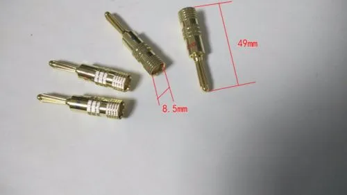 4 Stück hochwertiger, vergoldeter 4-mm-Bananenstecker aus Kupfer für Lautsprecherkabel