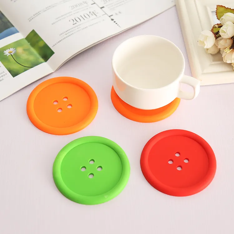 Round Silicone Coasters Button Coasters Cup Mat Home Drink Placemat Tableware Coaster Cups Pads 