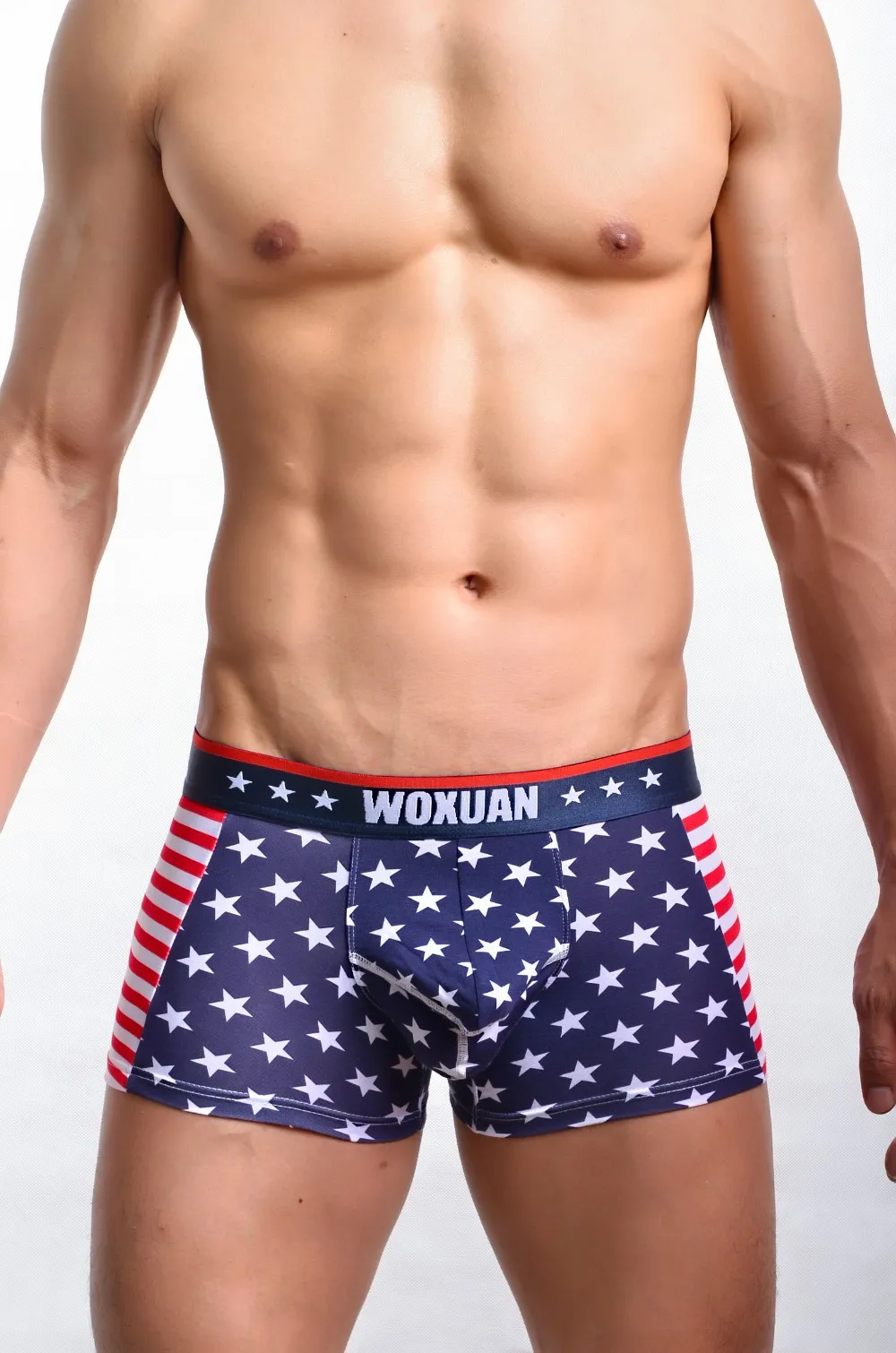 Hot Selling Sexy Men USA Flagga Boxer Stripe Andas Boxer Star Jockstrap Bermudas Masculina de Marca Sexig Ondergoed FX1012