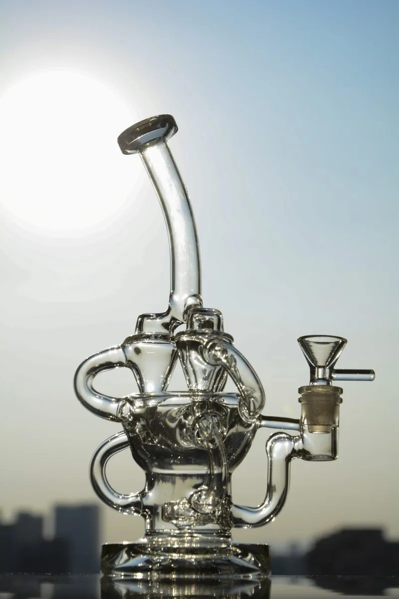 Scientific Glass Triple Cyclone Water Pipes Reciclador en línea Glass Bong Thick 3 Arm Dab Oil Rigs Envío gratis