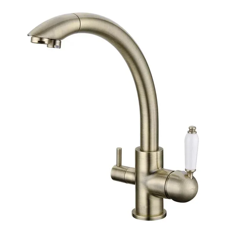 Rolya Rushed Troditional Style Antiek Brons Keukenkraan Gootsteenmengkraan Tri-Flow 3-weg waterfilter Tap271r