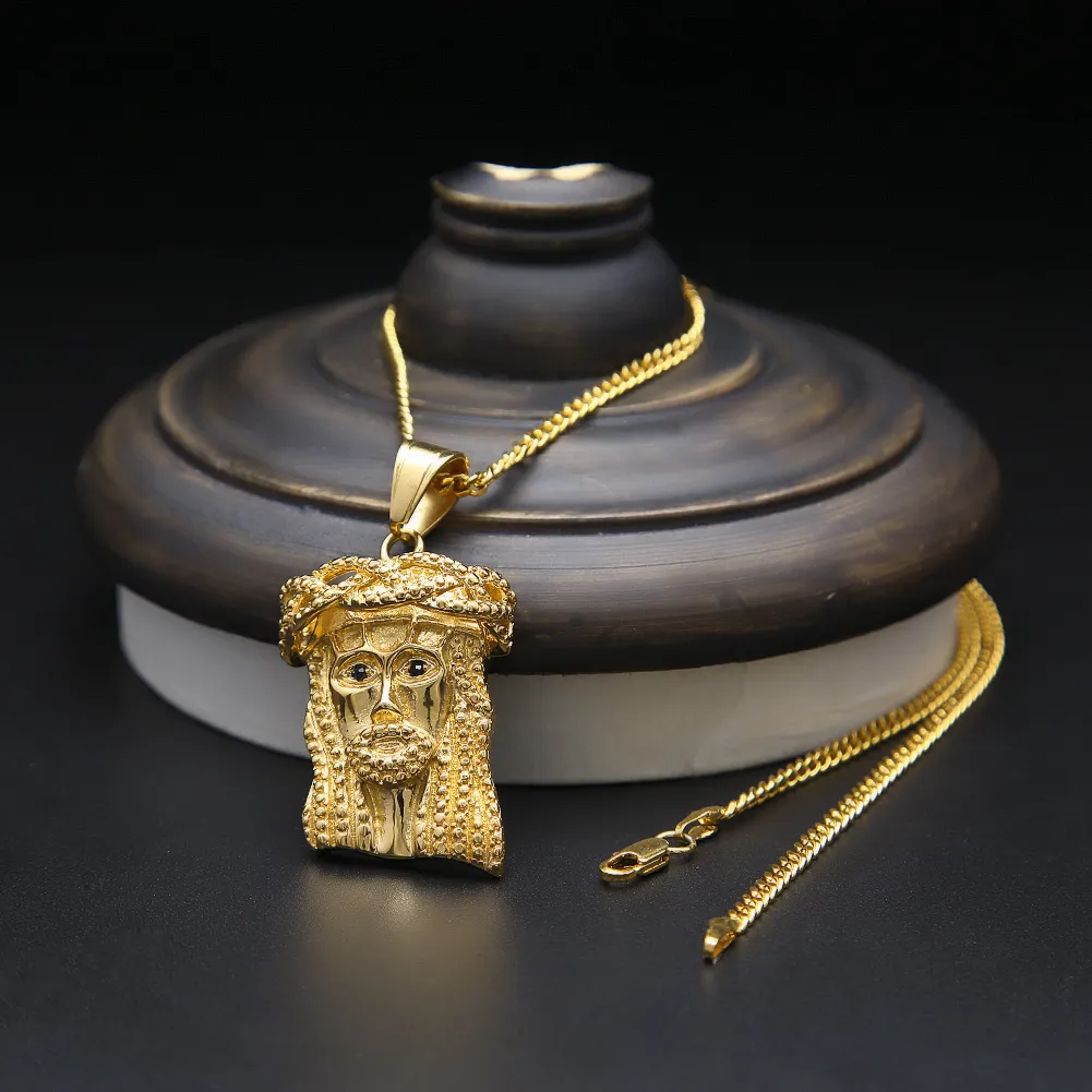 Men's Stainless Steel Jesus Head Face Pendant - Classic Gold Plated Religious Jewelry