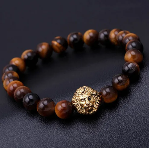 Beaded Charm Buddha Paracord Natural Stone Lion Armband för män Pulseras Hombre Bracciali Uomo Mens Smycken