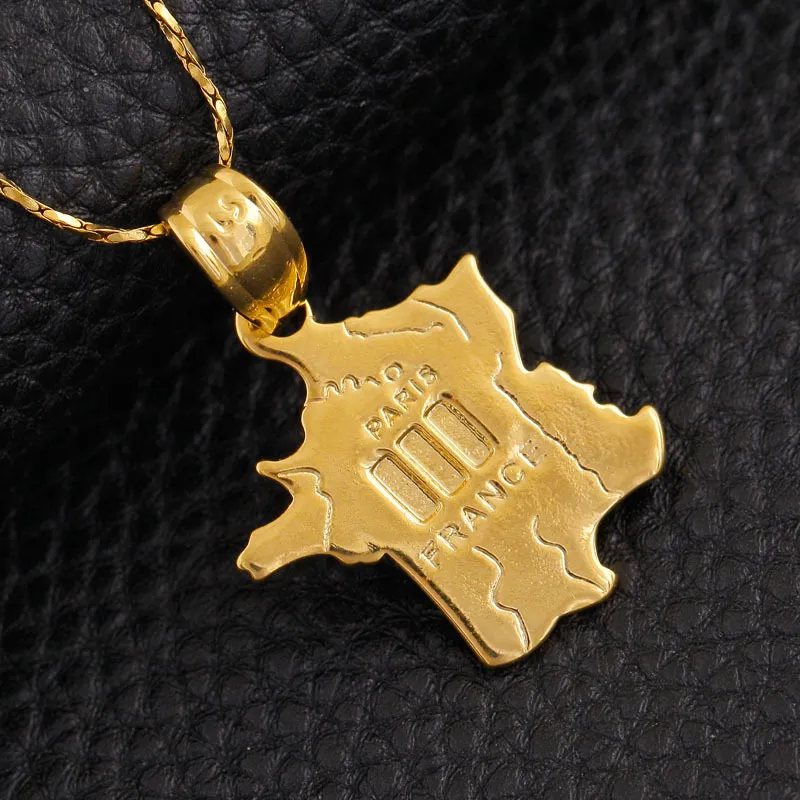 Countries Map Theme Pendant France French 18K Real Gold Plated Brass Charms Making Men Women Necklace Jewelry Findings Components Wholesale