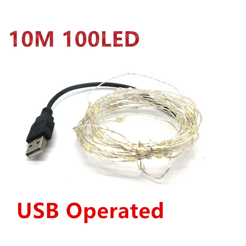 10M 100LEDs 33ft 5V USB LED سلسلة الإضاءة الشظية سلك النجوم الخفيفة USB الطاقة عيد الميلاد حفل زفاف الديكور