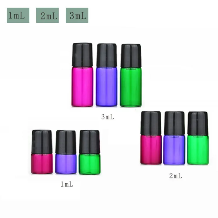 Colorfu 1ml 2ml 3ml Purple Green Red Glass Bottles Empty Roll on Glass Bottles for Essential Oil Bottle 1200Pcs 1cc 2cc 3cc Sample Bottles