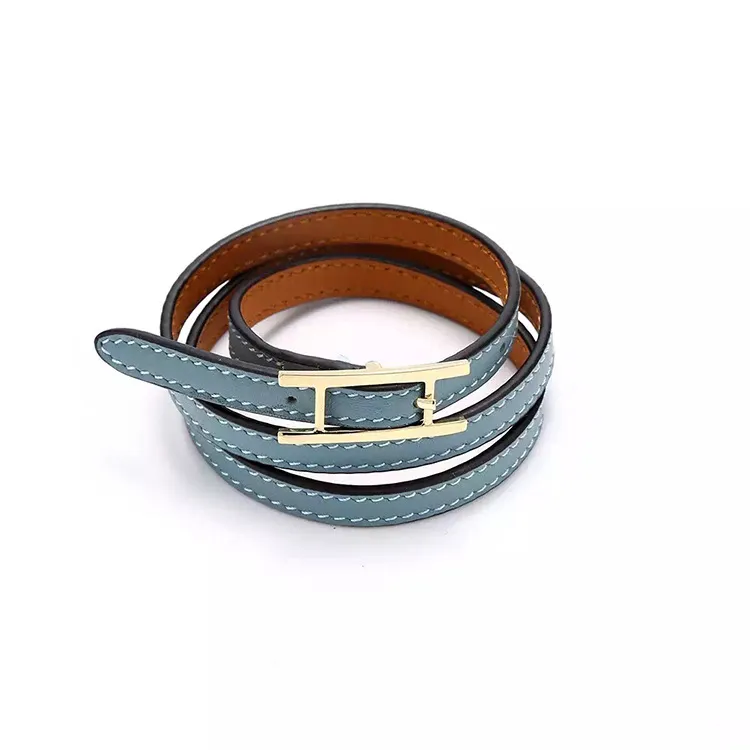 2017 Jewelry wholesale H belt buckle, three layer leather bracelet, Kell bracelet, H letter leather, men and women Bracelet