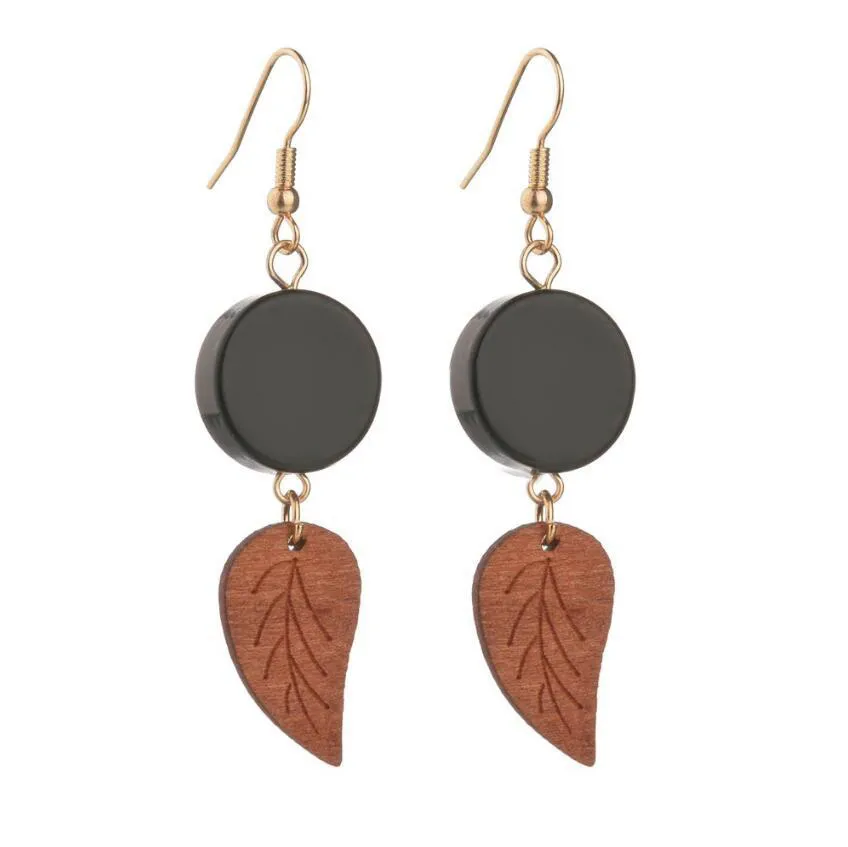 Nouveau classique en bois noir rond acrylique feuille géométrique haute qualité bois boucles d'oreilles pour femmes accessoires