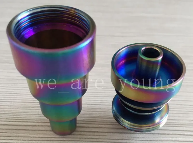 Rainbowl colorido anodizado 6 em 1 titanium unhas domeless gr ido titanium prego 10mm14mm19mm com macho e fêmea conjunta