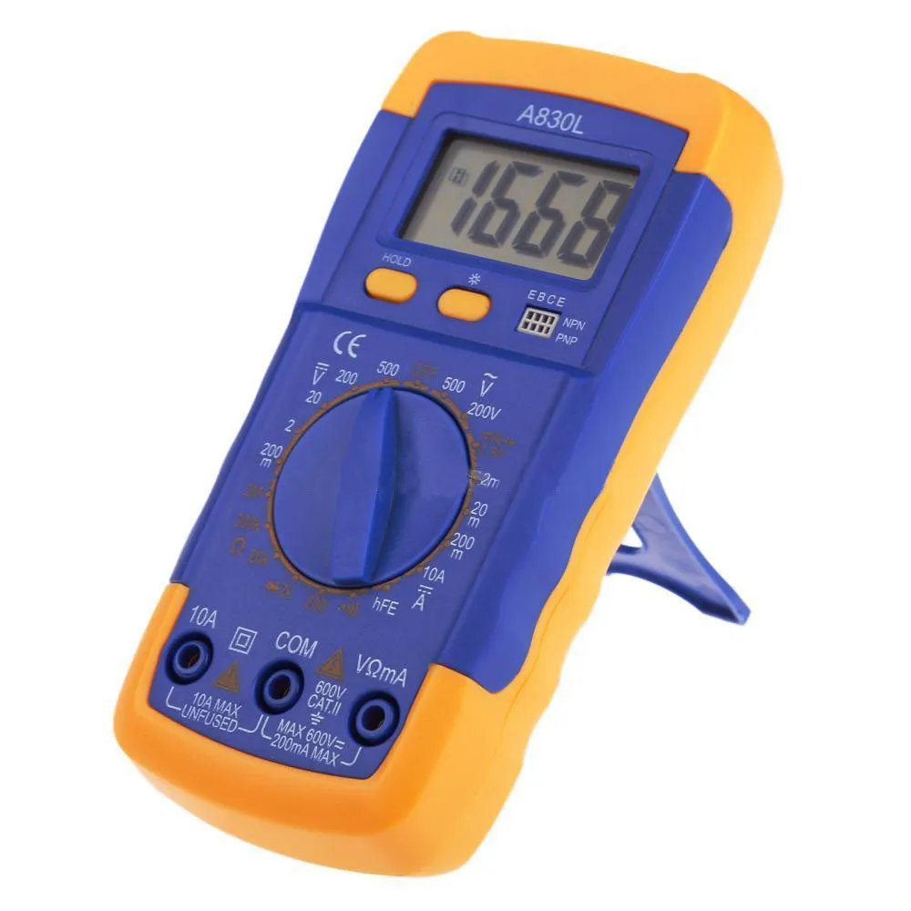 A830L LCD Voltímetro Digital Amperímetro Ohmmeter Volt AC DC Tester Multímetro B00329