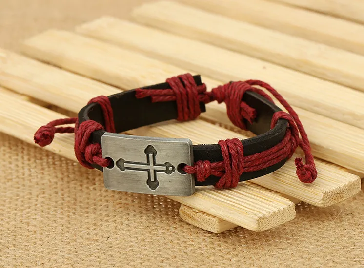 Leather Rope Handmade Braided Alloy Punk Charm Bracelets Wristbands For Men Women Bangle Jewelry