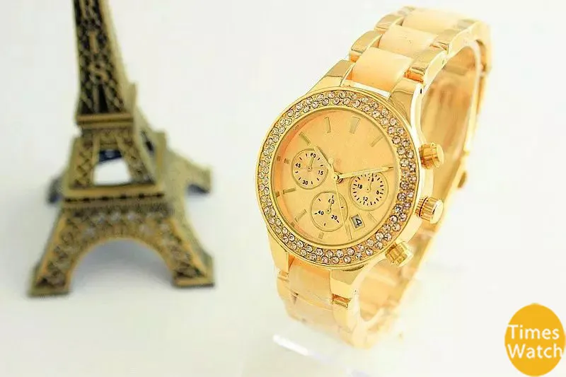 Famoso orologio da polso di moda femminile di marca M in acciaio inossidabile da donna in oro al quarzo Giappone mossa regalo wacthes300M