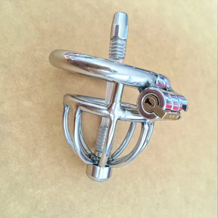 China Latest Design 45mm length Stainless Steel Super Small Male Chastity Device Short Chastity belt Cock Cage With Catheter For BDSM