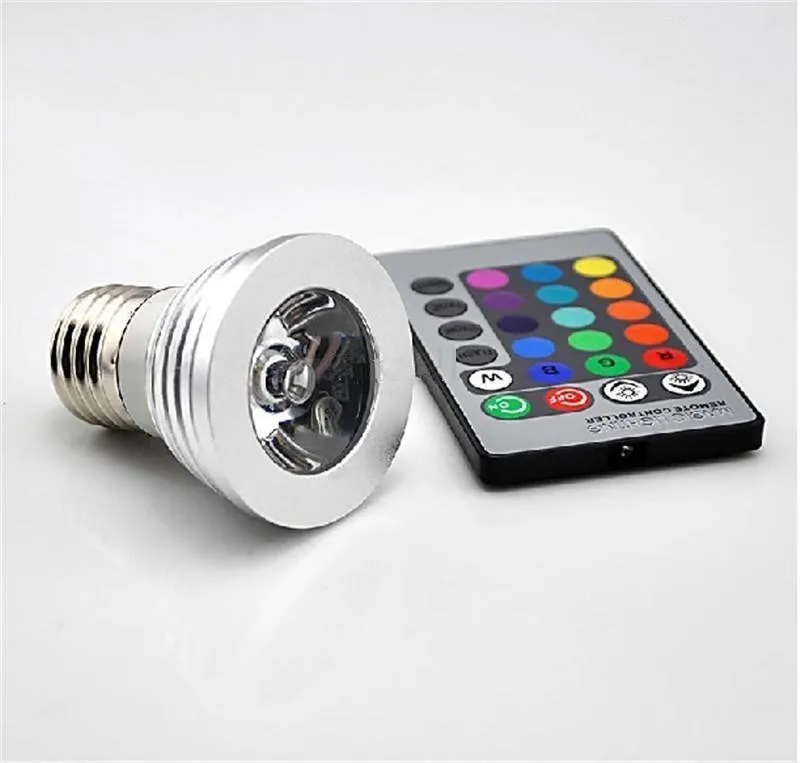 LED RGB Bulbo 3W Mudança 3W LED Spotlights RGB LED Lâmpada Lâmpada E27 GU10 E14 GU5.3 com 24 chave de controle remoto 85-265V