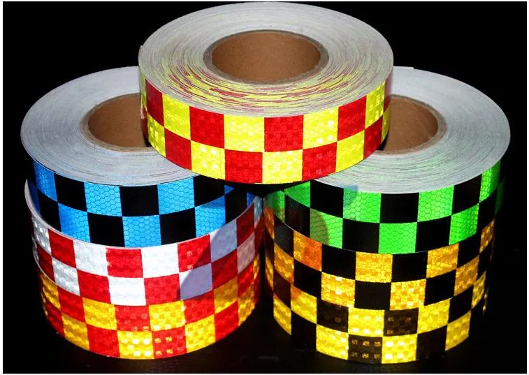 PVC Reflective Traffic Signal Sticker Checkered Prismatic Reflect Tapes Night Warning Tape For Roadsafety