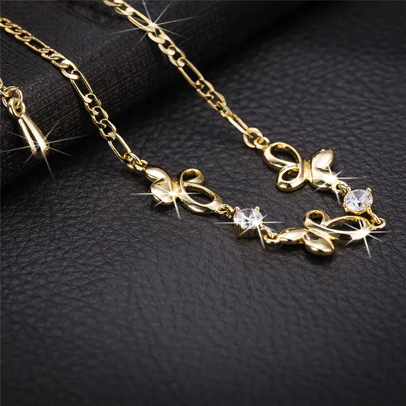 Sweet Design 18K Yellow Gold Plated CZ Butterfly Anklet Bracelet Chain Chains for Girls Women for Wedding Party