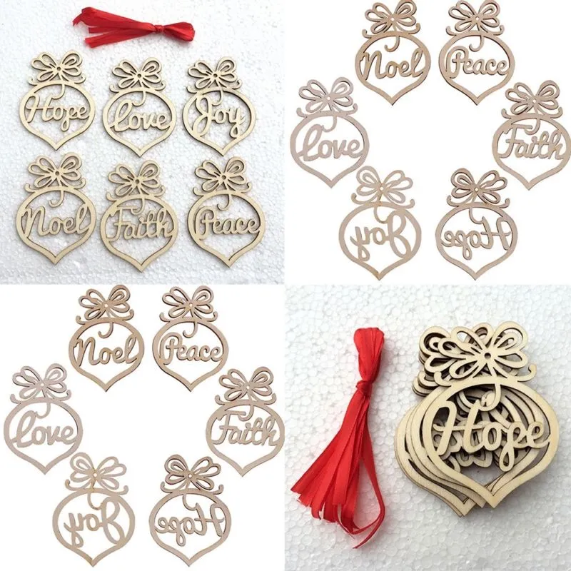 Criativo Paz Amor Decorações De Natal Ornamento De Madeira Xmas Árvore Pendurado Etiquetas Decoração Pingente 6 pçs / set DEC329